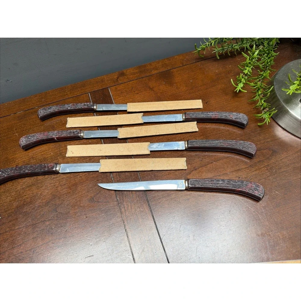 Imperial Stainless Steak Knife Lot Of 6 Vintage Brown Handle 4 Inch